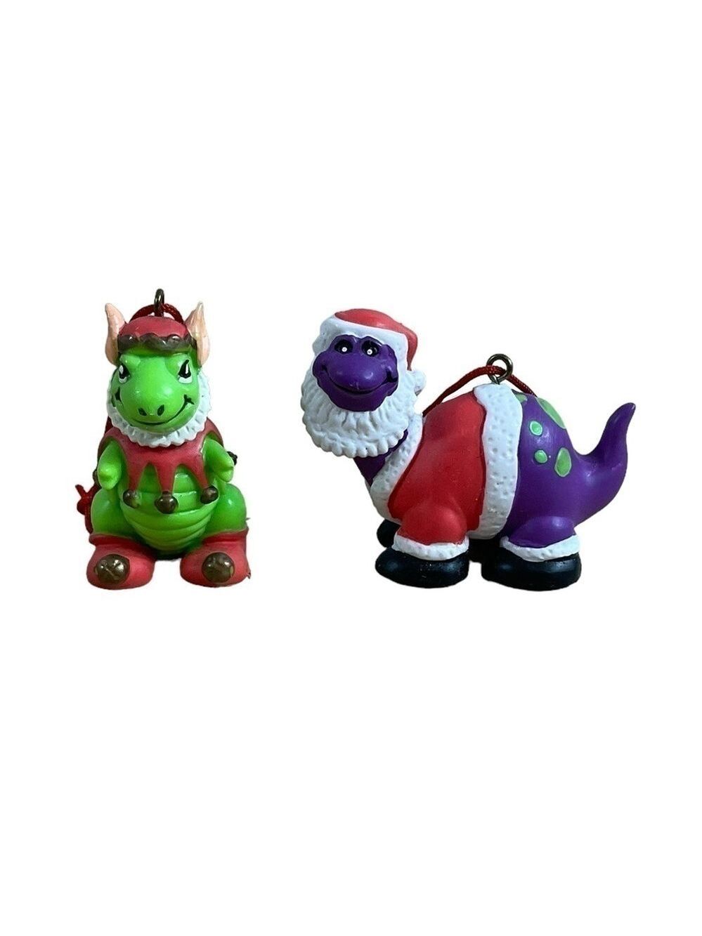 1993 House of Lloyd 2 Christmas Dinosaur Hanging Ornaments Vintage Collectibles